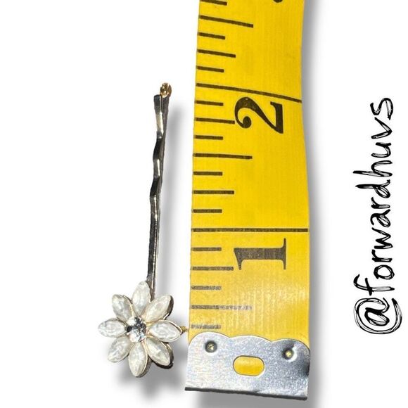Bundle Sale 3 for $15 | Floral Bobby Pin Pearlized Petals & Rhinestone Center - Picture 5 of 6